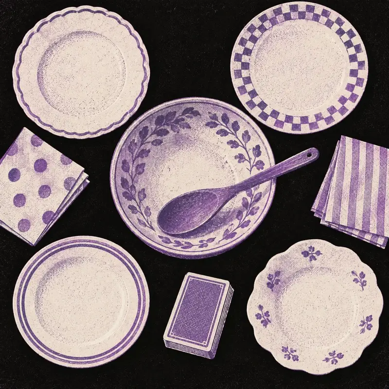 Illustration: a small cafe table with two mugs and an empty chair